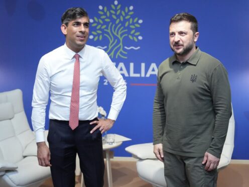 Prime Minister Rishi Sunak attends a meeting with President of Ukraine Volodymyr Zelensky at the G7 leaders’ summit at the Borgo Egnazia resort, in Puglia, Italy (Christopher Furlong/PA)