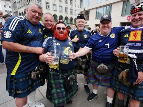 Scotland fans have been in a party mood in Marienplatz, Munich, ahead of the game (Andrew Milligan/PA)