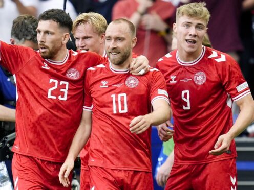 Christian Eriksen (centre) scored Denmark’s first goal of Euro 2024 (Nick Potts/PA)