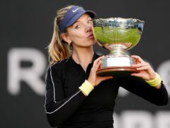 Katie Boulter celebrates with the trophy after winning the Nottingham Open (Mike Egerton/PA)