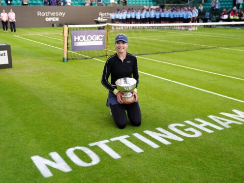 Katie Boulter celebrates with the trophy after retaining her Nottingham crown (Mike Egerton/PA)