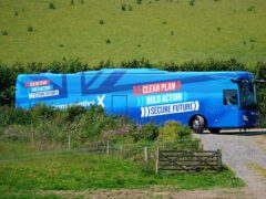 The Conservative Party battle bus (Ben Birchall/PA)