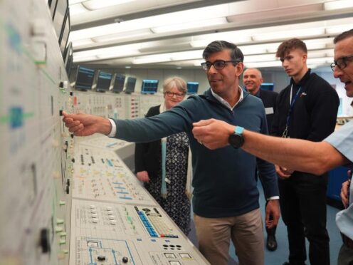 Rishi Sunak in the training control room during a visit to Sizewell B nuclear power station (James Manning/PA)