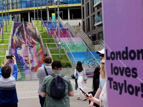 A mural of Taylor Swift on the Spanish Steps outside Wembley Stadium in London (Aaron Chown/PA)