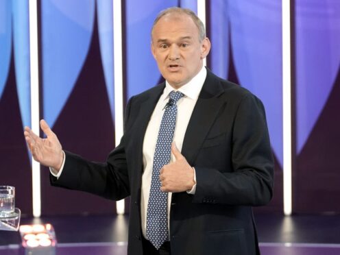 Liberal Democrats leader Sir Ed Davey speaking during a BBC Question Time Leaders’ Special in York (Stefan Rousseau/PA)