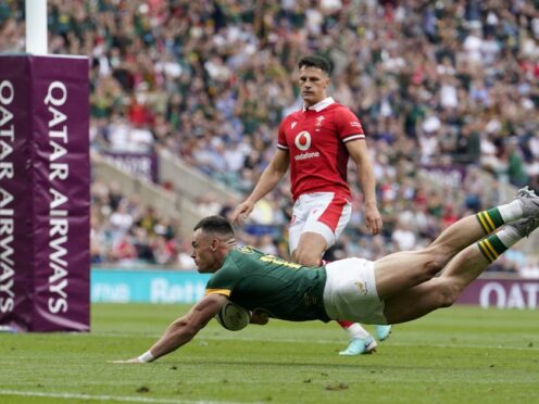 South Africa’s Jesse Kriel scores his sides first try of the game (Andrew Matthews/PA)