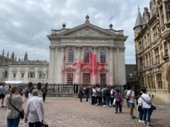 Senate House in Cambridge after pro-Palestinian protesters sprayed red paint on the historic building at the University of Cambridge (Jane Woodward/PA)