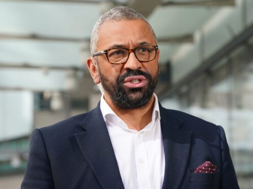 Home Secretary James Cleverly outside BBC Broadcasting House in London, after appearing on the BBC’s Sunday With Laura Kuenssberg programme (Lucy North/PA)