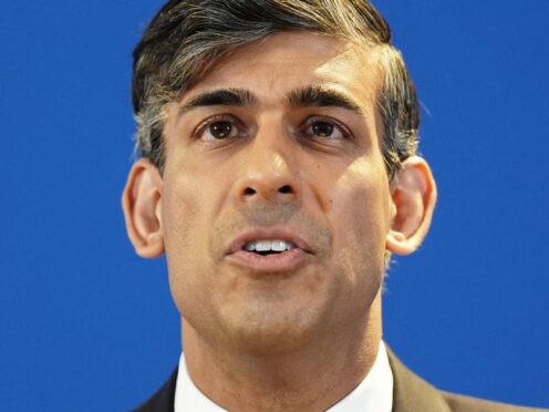 Prime Minister Rishi Sunak speaking during the launch of the Scottish Conservative party’s General Election manifesto (PA)