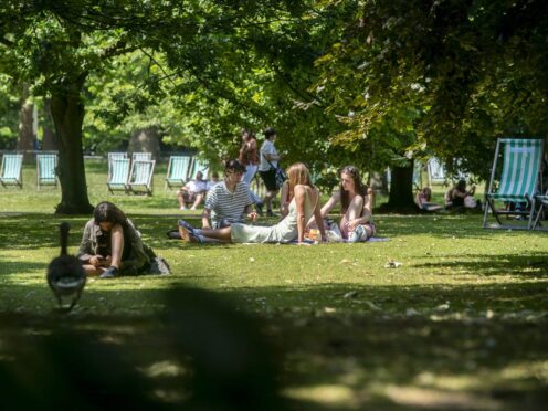 Members of the public enjoy the summer sun in Green Park in London (Jeff Moore/PA)
