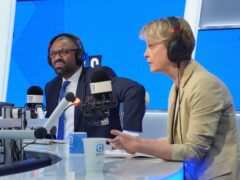 Home Secretary James Cleverly and shadow home secretary Yvette Cooper take part in a live immigration debate on LBC’s Nick Ferrari at Breakfast (Jonathan Brady/PA)