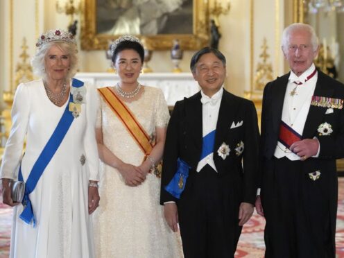 The King and Queen with Emperor Naruhito and his wife Empress Masako of Japan ahead of the State Banquet (Kirsty Wigglesworth/PA)