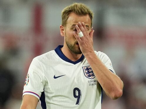 England’s Harry Kane reacts during the UEFA Euro 2024 clash with Slovenia (Martin Rickett/PA)