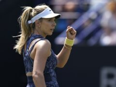 Katie Boulter celebrates winning a point against Jelena Ostapenko in Eastbourne (Andrew Matthews/PA)