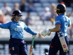 Tammy Beaumont, left, and captain Heather Knight celebrate England’s nine-wicket ODI win over New Zealand in Chester-le-Street (Nigel French/PA)
