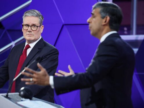 Labour leader Sir Keir Starmer and Prime Minister Rishi Sunak during their BBC head-to-head debate (Phil Noble/PA)
