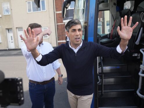 Prime Minister Rishi Sunak arrives in Redcar, north Yorkshire while on the General Election campaign trail (Danny Lawson/PA)