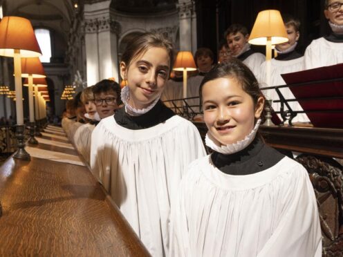 Choristers Lila, 11 and Lois (right), 10, at St Paul’s Cathedral in London, as for the first time girl choristers will formally join the St Paul’s Cathedral Choir as full choristers (Tim Anderson/PA)