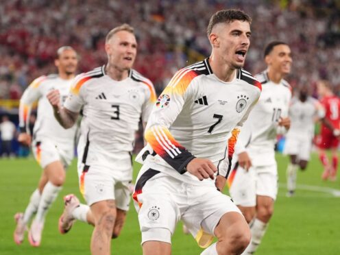 Germany’s Kai Havertz celebrates after opening the scoring in their round-of-16 victory against Denmark at Euro 2024 (Bradley Collyer/PA)