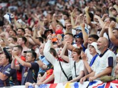 England fans celebrates after Jude Bellingham scores (PA)