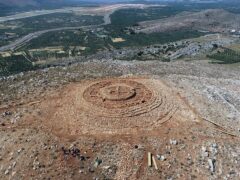 The ruins of a 4,000-year-old hilltop building newly discovered on the island of Crete are seen from above (Greek Culture Ministry via AP)