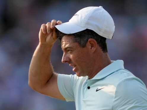 Rory McIlroy reacts after missing a putt on the 18th hole during the final round of the US Open (Matt York/AP)