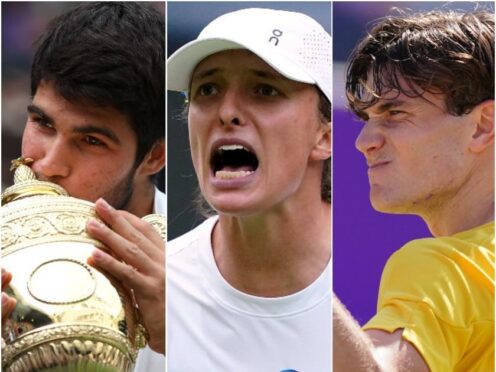 Carlos Alcaraz, left, Iga Swiatek and Jack Draper, right, are ones to watch at Wimbledon (PA)