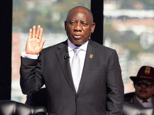 Cyril Ramaphosa is sworn in at his inauguration as president at the Union Buildings in Tshwane, South Africa (Kim Ludbrook/Pool Photo via AP)