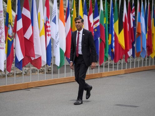 Prime Minister Rishi Sunak arrives at the Ukraine peace summit in Buergenstock, Switzerland (Laurent Cipriani/AP)