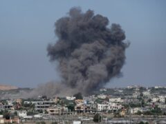 Smoke rises following an Israeli airstrike in Rafah in the southern Gaza Strip (Abdel Kareem Hana/AP)
