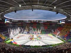 Dancers perform during the opening ceremony ahead of the Group A match between Germany and Scotland at the Euro 2024 soccer tournament in Munich (Peter Kneffel/dpa via AP)