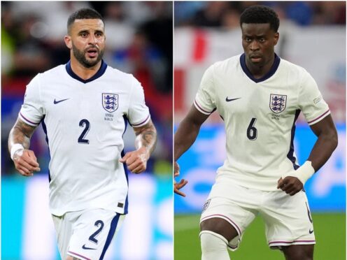 Kyle Walker (left) hailed Marc Guehi’s performance against Serbia (Adam Davy/Martin Rickett/PA)