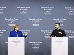 Ukrainian President Volodymyr Zelensky, right, and Swiss Federal President Viola Amherd during their press conference (Michael Buholzer/Keystone/AP)