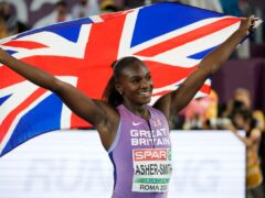 Dina Asher-Smith celebrates 100 metres gold in Rome (Andrew Medichini/AP)