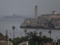 A Russian navy frigate arriving at the port of Havana, Cuba (Ariel Ley/AP)