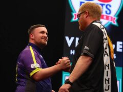 May 31, 2024; New York, NY; Luke Littler during his first round match at the 2024 bet365 US Darts Masters and North American Championships at the Theater at Madison Square Garden in New York City. Mandatory Credit: Ed Mulholland/PDC