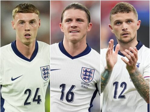 Cole Palmer, Conor Gallagher and Kieran Trippier will all be hoping to face Slovakia in England’s Euro 2024 last 16 tie. (Martin Rickett/PA/Adam Davy/PA)