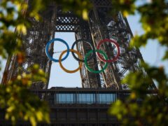 The Olympic rings mark 50 days until the start of the Paris Games (AP)