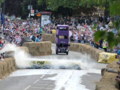 The Knight Bus soapbox in action (Eleanor Fleming/PA)