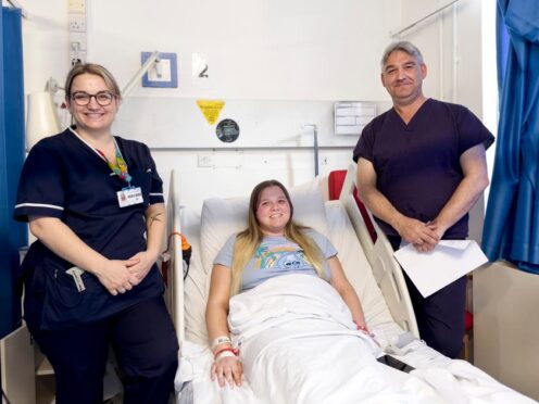 UHS nurse, Danielle Harding and Fergus Noble – post RefluxStop surgery (University Hospital Southampton/PA)