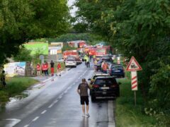 Emergency services attended the scene near the town of Nove Zamky (Henrich Misovic/TASR via AP)