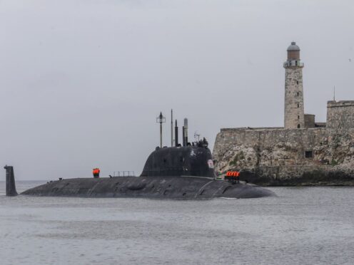 Russia’s Kazan nuclear-powered submarine arrives at the port of Havana, Cuba, on Wednesday (Ariel Ley/AP)