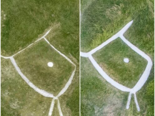 The Uffington White Horse in Oxfordshire, which dates back to the Bronze Age, has been given a facelift by archaeologists (National Trust/PA)