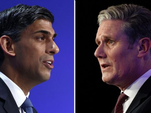 Rishi Sunak will be campaign in the Midlands while Sir Keir Starmer is in south-east England on Monday (PA)