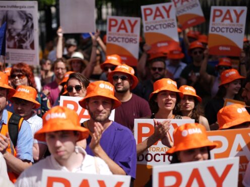 Junior doctors protest opposite Downing Street, London, in June during their continuing dispute over pay (Jordan Pettitt/PA)