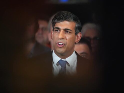 Prime Minister Rishi Sunak delivers a speech in central London, while on the General Election campaign trail (James Manning/PA)