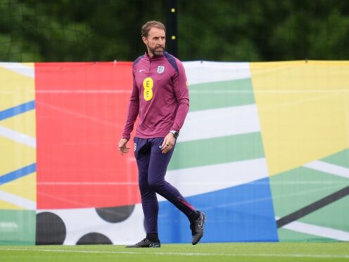 England manager Gareth Southgate oversees Wednesday’s training session (Adam Davy/PA).