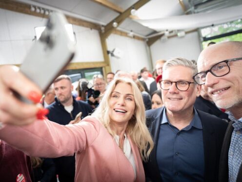 Former Danish Prime Minister Helle Thorning-Schmidt takes a selfie with Labour leader Sir Keir Starmer, who is tipped to win the General Election, on the campaign trail in Wales (Stefan Rousseau/PA)