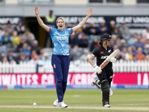 England’s Lauren Bell celebrates during her five-wicket haul against New Zealand at Bristol (Nigel French/PA)