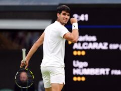 Carlos Alcaraz got the better of Ugo Humbert to reach the Wimbledon quarter-finals (John Walton/PA)